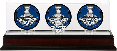 Tampa Bay Lightning 2020 Stanley Cup Champs Mahogany Three Puck Case - Fanatics
