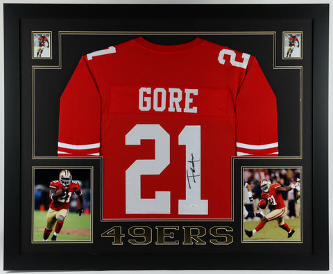 Frank Gore Signed San Francisco 49ers 35' x 43" Framed Jersey (JSA COA) R.B.