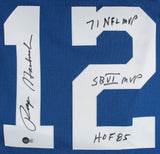 Cowboys Roger Staubach "3x Insc" Signed Blue Throwback M&N Jersey BAS Witnessed