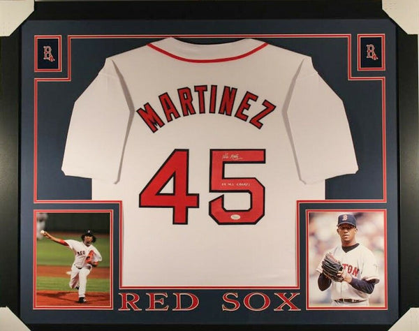 Pedro Martinez Signed Red Sox 35x43 Custom Framed Jersey Inscribed