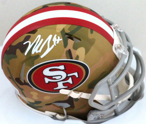 Nick Bosa Autographed 49ers Camo Speed Mini Helmet- Beckett W Holo *White