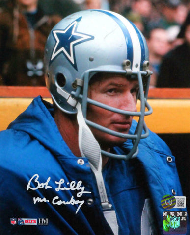 Bob Lilly Signed Cowboys 8x10 Close Up HM Photo w/ Mr Cowboy- Beckett W *White