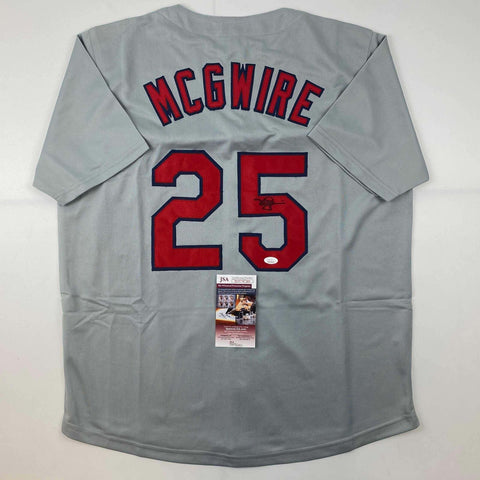 Autographed/Signed Mark McGwire St. Louis Grey Baseball Jersey JSA COA