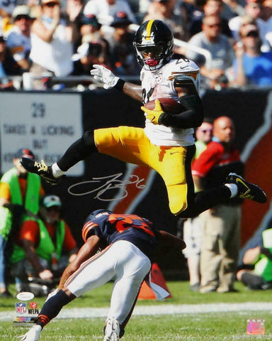 LeVeon Bell Autographed Steelers 16x20 PF Photo Jumping over Bears- JSA W Auth