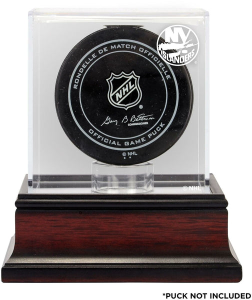 New York Islanders Mahogany Hockey Puck Logo Display Case