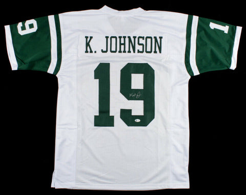 Keyshawn Johnson Signed New York Jets White Jersey (Beckett COA) 3xPro Bowl W.R.