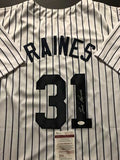 Autographed/Signed TIM RAINES New York Pinstripe Baseball Jersey JSA COA Auto