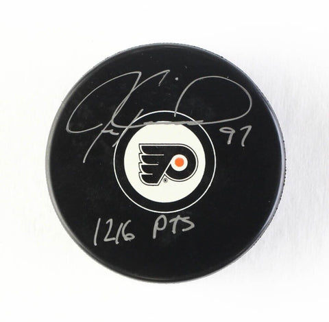 Jeremy Roenick Signed Philadelphia Flyers Logo Puck Inscribed "1216 Pts" (COJO)
