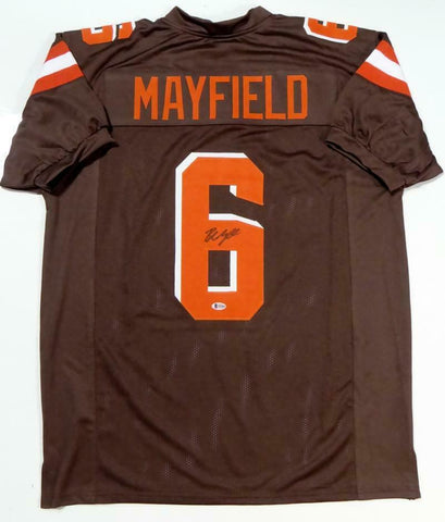 Baker Mayfield Autographed Brown Pro Style Jersey- Beckett W *Black *6 DBL ST