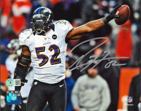 Ravens Ray Lewis Authentic Signed 8x10 Horizontal Photo w/ White Jersey BAS Wit