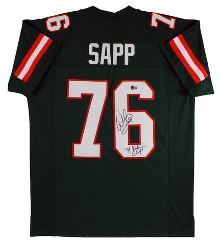 Miami Warren Sapp "91 Nat'l Champs" Signed Green Pro Style Jersey BAS Witnessed