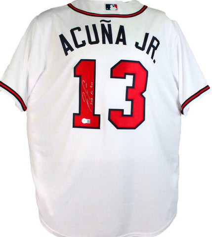 Ronald Acuna Autographed Braves White Majestic Jersey w/ROY-Beckett W Hologram