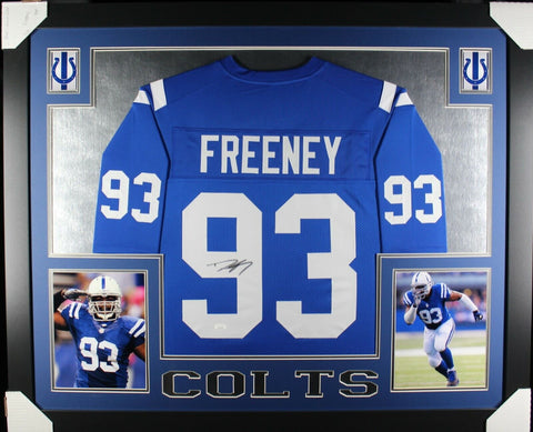 DWIGHT FREENEY (Colts blue SKYLINE) Signed Autographed Framed Jersey JSA