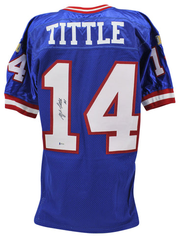 Giants Y.A. Tittle Authentic Signed Blue Wilson Authentic Jersey BAS #H92209