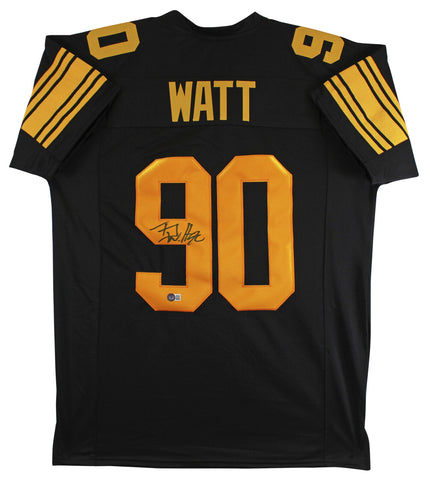 T.J. Watt Signed Black Color Rush Pro Style Jersey w/ Yellow #'s BAS Witnessed