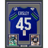 Framed Autographed/Signed Kenny Easley 33x42 HOF 17 Seattle Blue Jersey JSA COA