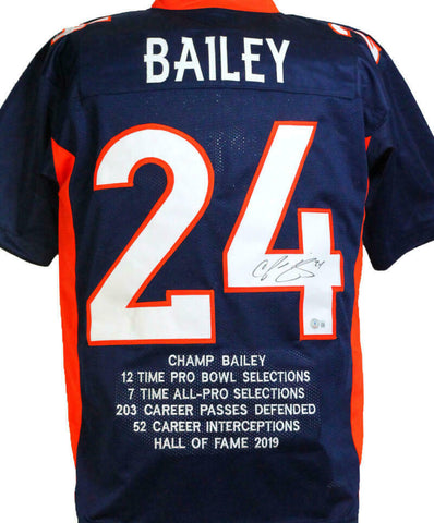 Champ Bailey Autographed Blue Pro Style STAT Jersey- Beckett W Hologram *Black