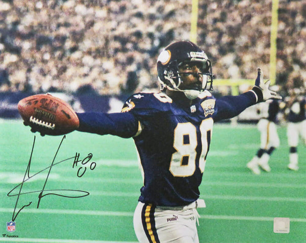 Cris Carter Signed Vikings Arms Out Celebration With Ball 16x20 Photo - (SS COA)