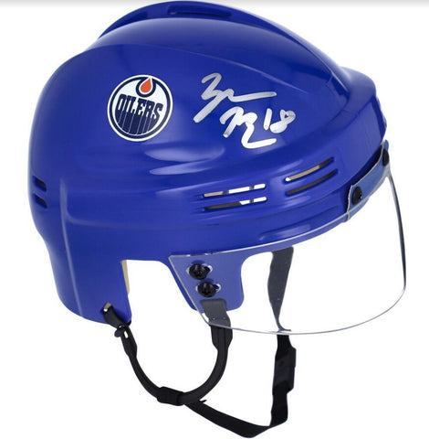 ZACH HYMAN Autographed Edmonton Oilers Mini Sportstar Blue Helmet FANATICS