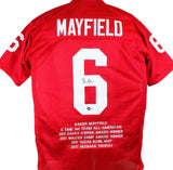 Baker Mayfield Autographed Maroon College Style STAT Jersey - Beckett W *Black