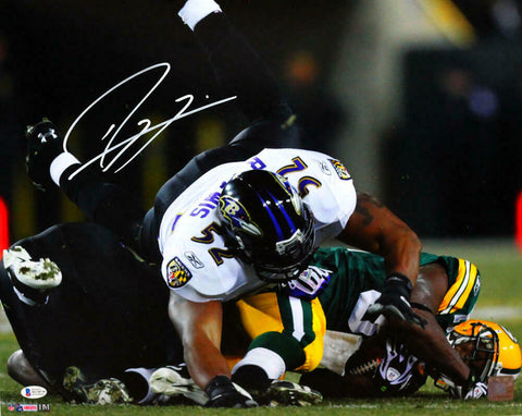 Ray Lewis Signed Ravens 16x20 HM Tackle Vs Packers Photo - Beckett W Auth *White