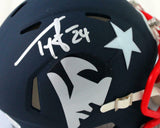Ty Law Autographed New England Patriots AMP Speed Mini Helmet- Beckett W *Silver