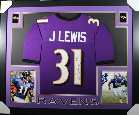 JAMAL LEWIS (Ravens purple SKYLINE) Signed Autographed Framed Jersey JSA