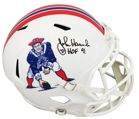 John Hannah Signed Patriots T/B Riddell F/S Speed Rep Helmet w/HOF'91 - SS COA