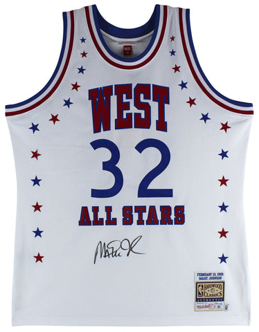 Lakers Magic Johnson Signed White 1983 All-Star M&N Authentic Jersey BAS Witness
