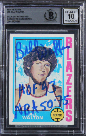Blazers Bill Walton "2x Insc" Signed 1974 Topps #39 Rookie Card Auto 10 BAS Slab