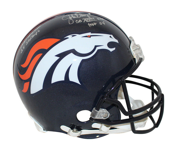 John Elway Autographed Denver Broncos Authentic VSR4 Helmet 4 Insc BAS 32134
