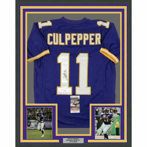 FRAMED Autographed/Signed DAUNTE CULPEPPER 33x42 Minnesota Purple Jersey JSA COA