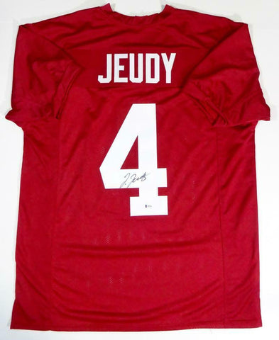 Jerry Jeudy Autographed Red College Style Jersey - Beckett W Auth *4