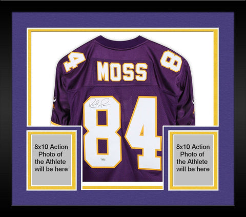 Framed Randy Moss Minnesota Vikings Signed Mitchell & Ness Purple Auth Jersey