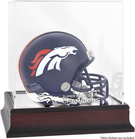 Denver Broncos Mahogany Mini Helmet Super Bowl 50 Champs Display Case