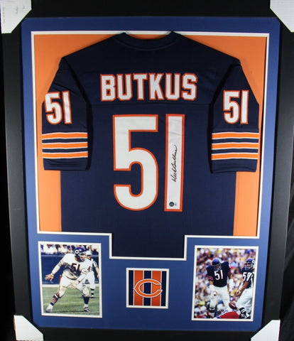 DICK BUTKUS (Bears navy TOWER) Signed Autographed Framed Jersey Beckett