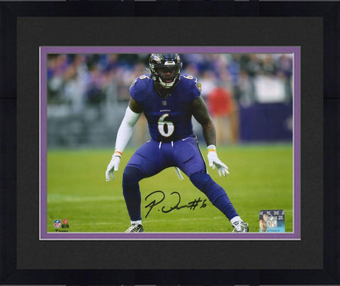 FRMD Patrick Queen Baltimore Ravens Signed 8x10 Purple Back Pedal Photograph