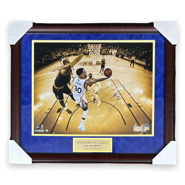 Golden State Warriors Stephen Curry Autographed Framed Yellow Jersey  Beckett BAS