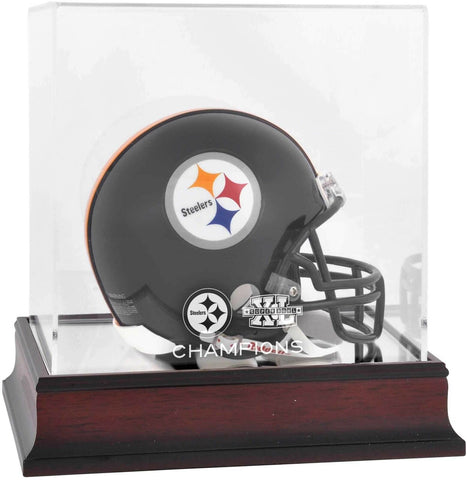 Pittsburgh Steelers Super Bowl XL Champs Mahogany Mini Helmet Logo Display Case