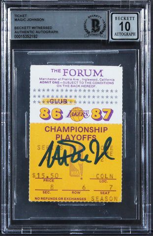Magic Johnson Signed 1987 NBA Finals Celtics/Lakers Ticket Stub Auto 10 BAS Slab