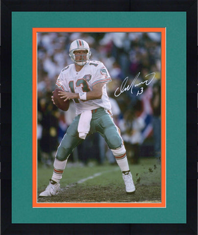 Framed Dan Marino Miami Dolphins Signed 16" x 20" Vertical Passing Action Photo