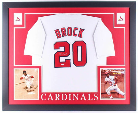 Lou Brock Signed St. Louis Cardinals 35"x43" Framed Jersey (JSA COA) All Star OF