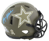 Cowboys Roger Staubach Signed Salute To Service Speed Mini Helmet BAS Witnessed