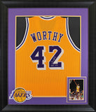 Lakers James Worthy "HOF 03" Signed Yellow Pro Style Framed Jersey PSA #5A96331