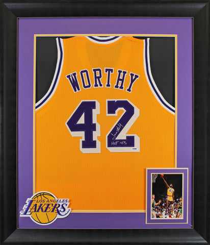 Lakers James Worthy "HOF 03" Signed Yellow Pro Style Framed Jersey PSA #5A96331