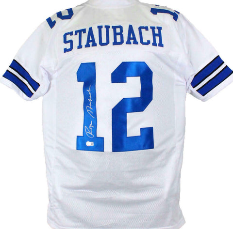 Roger Staubach Autographed White Pro Style Jersey- Beckett W Hologram *Silver