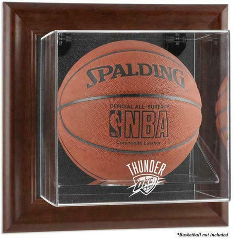 OK City Thunder Brown Framed Wall-Mounted Team Logo Basketball Display Case