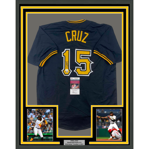 Framed Autographed/Signed Oneil Cruz 33x42 Pittsburgh Black Jersey JSA COA