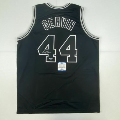 Autographed/Signed GEORGE GERVIN San Antonio Black Basketball Jersey Beckett COA