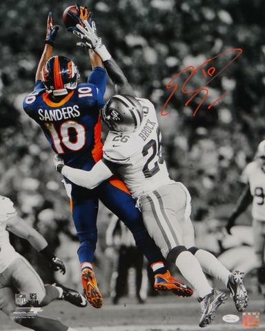 Emmanuel Sanders Autographed Broncos 16x20 B&W Color Catch Photo- JSA W Auth